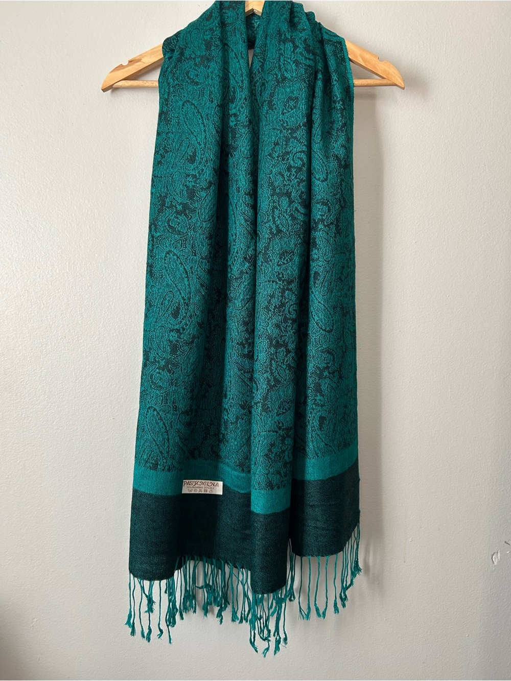 Pashmina Teal Paisley 70% Pashmina 30% Silk Shawl Wrap